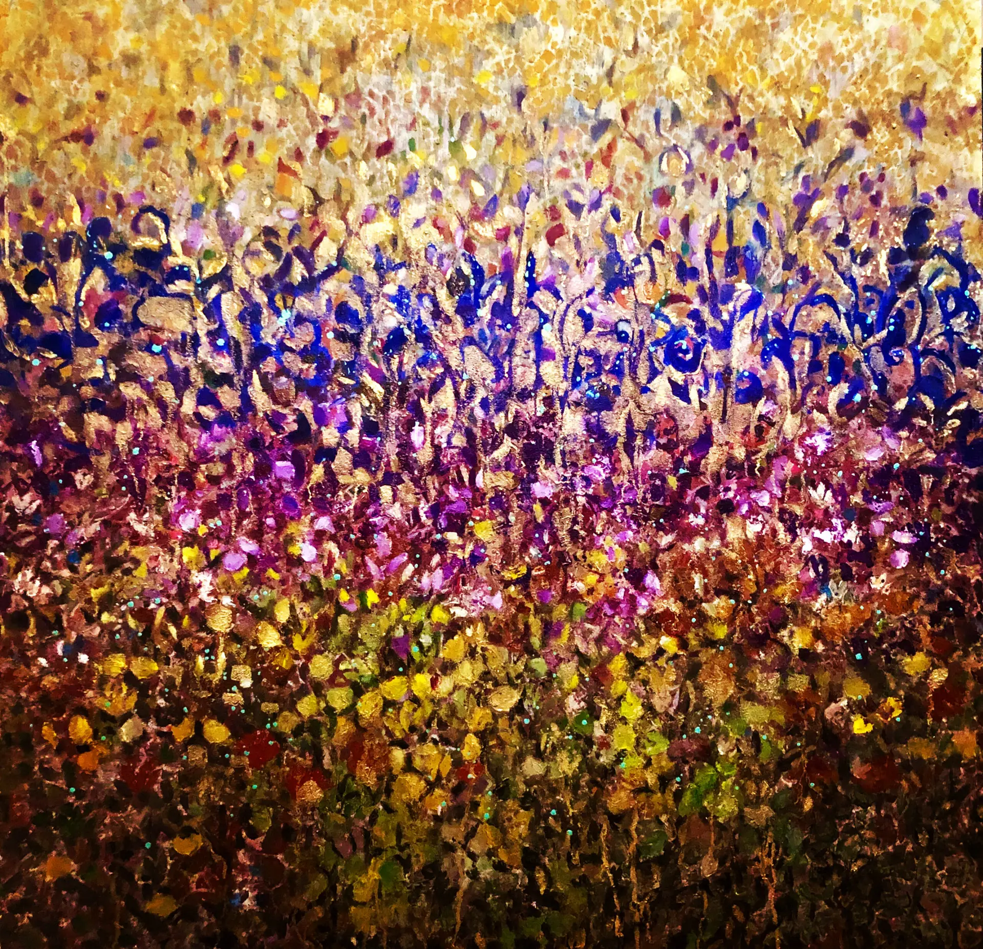 Colorful abstract painting with floral patterns