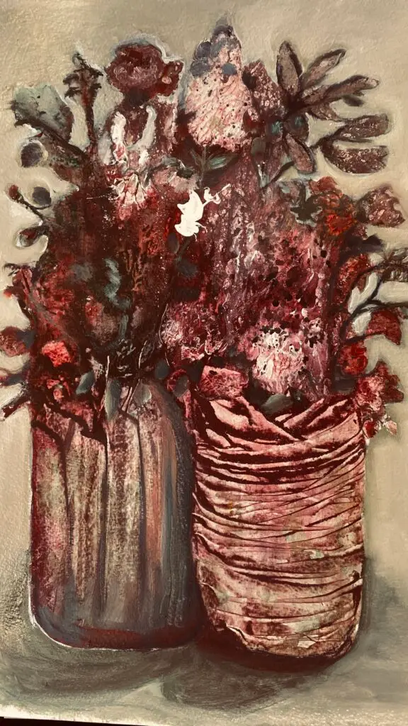 Abstract painting of flowers in two vases