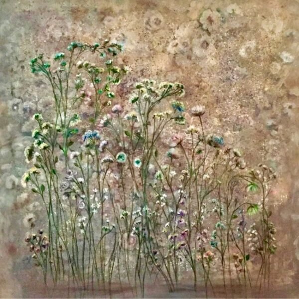 Colorful wildflowers on a textured background painting