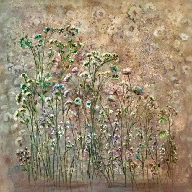 Colorful wildflowers on a textured background painting