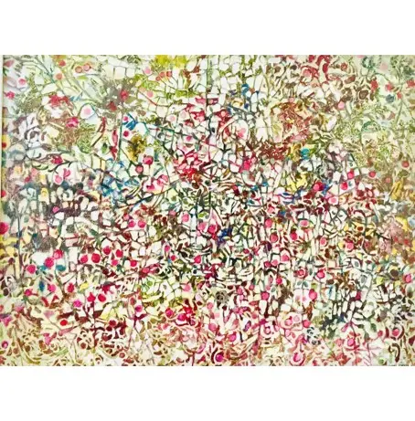 Colorful abstract floral painting with intricate details