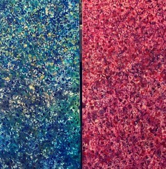 Abstract blue and red textured painting