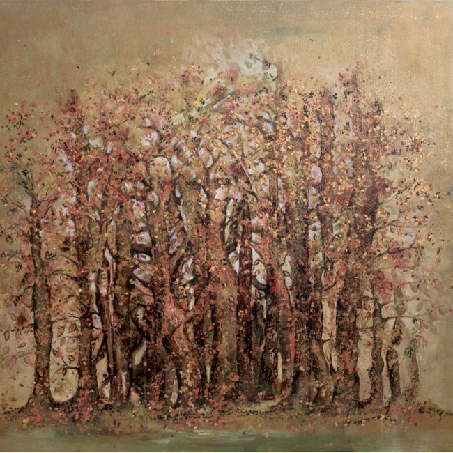 Abstract depiction of autumn trees in a forest.