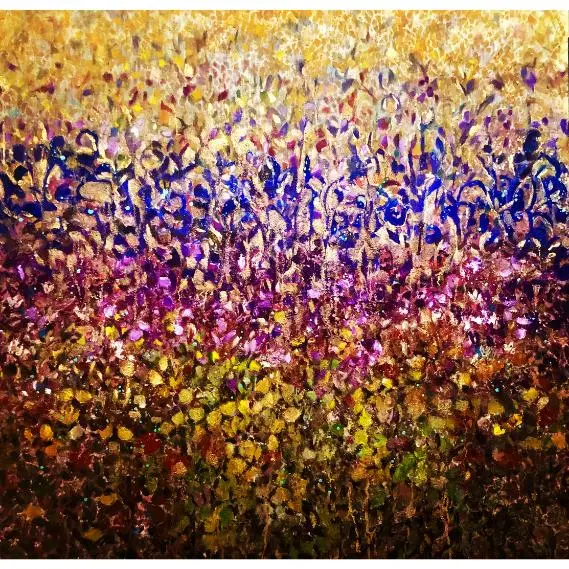 Colorful abstract painting with nature-inspired patterns