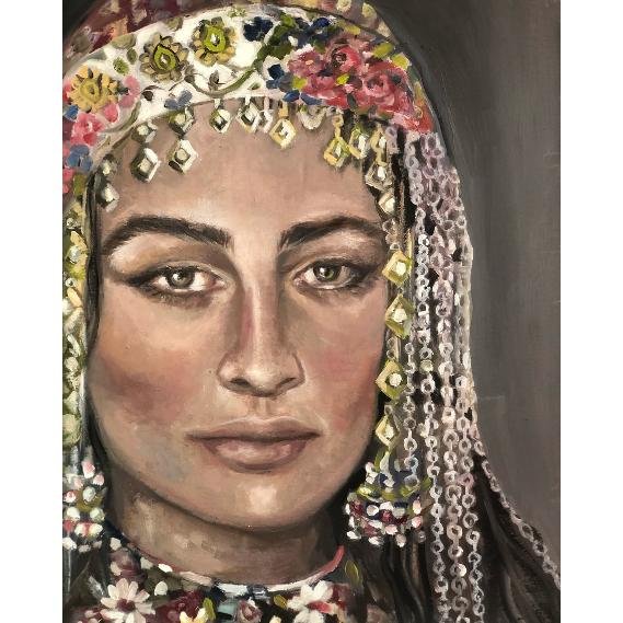 Portrait of woman in traditional floral headpiece